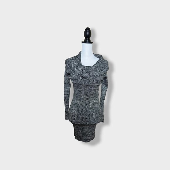 SAY What? Bodycon Ribbed Sweater Cowl Neck Dress Gray Size Medium - Picture 3 of 5